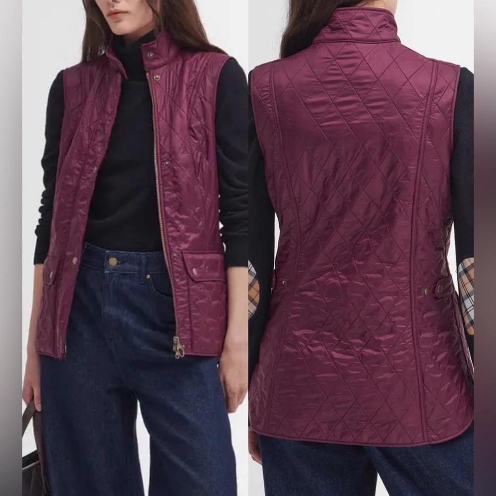 NEW Barbour Wray Fleece Lined Quilted Black Cherry Vest sz 2